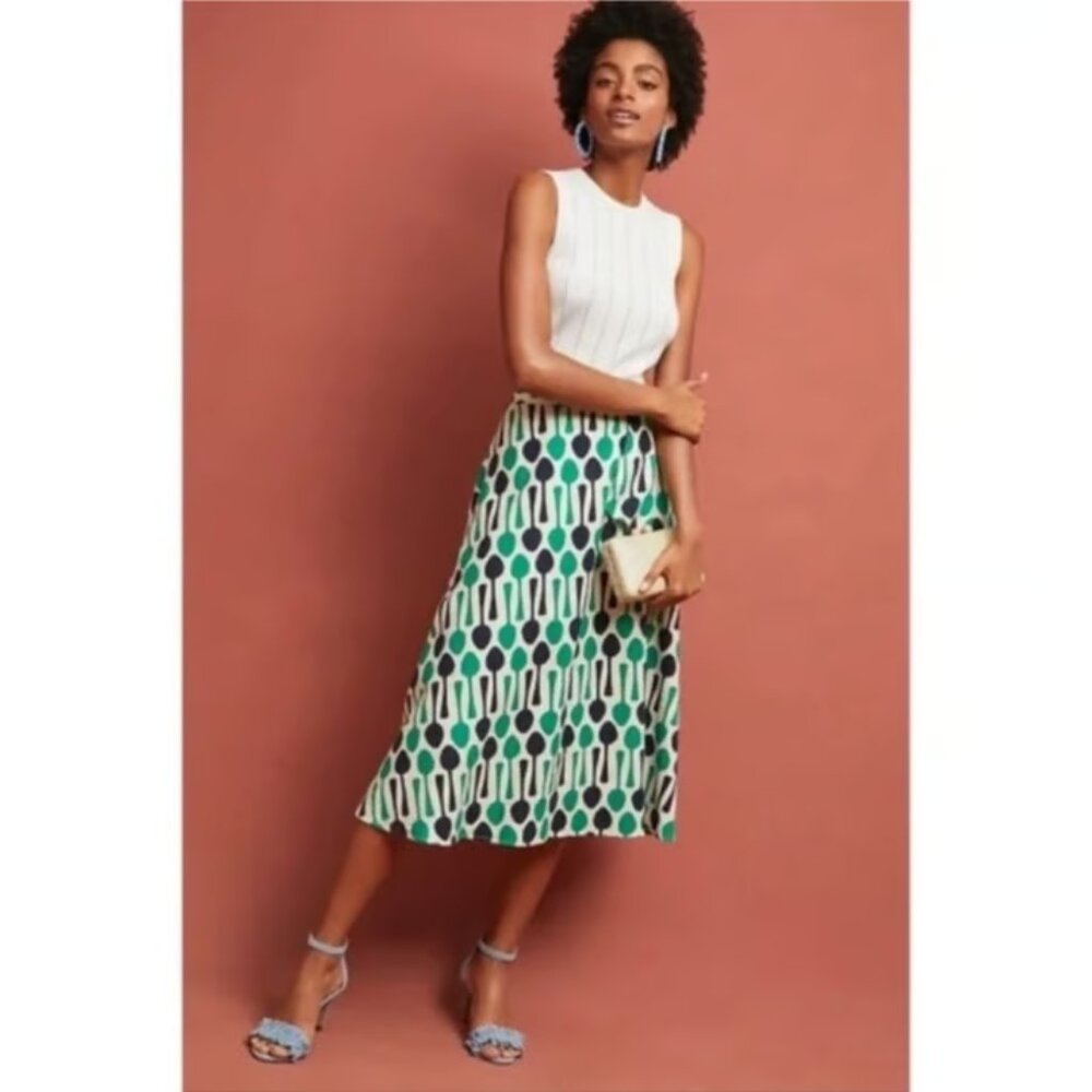 Eva Franco Green and Nav Blue Spoon Midi Skirt